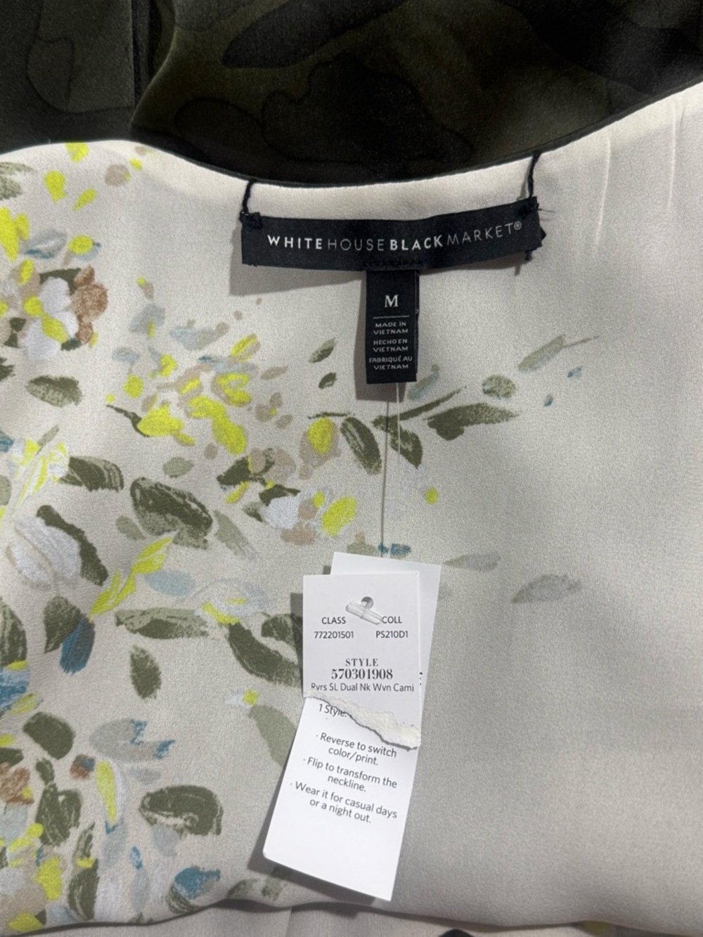 Reversible White House Black Market White Floral Print V-Neck Silk Camisole - Picture 3 of 9